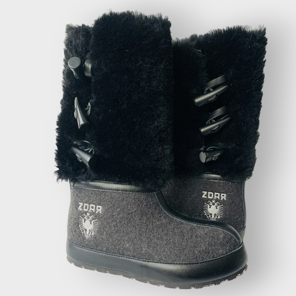 ZDAR Aliona Winter Boots Wool Shearling Black Toggle Closure Size 35 US 5